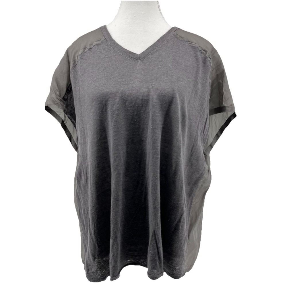 Eileen Fisher Linen Silk Sweater Shirt Small Gray Lagenlook‎ Short Sleeve S